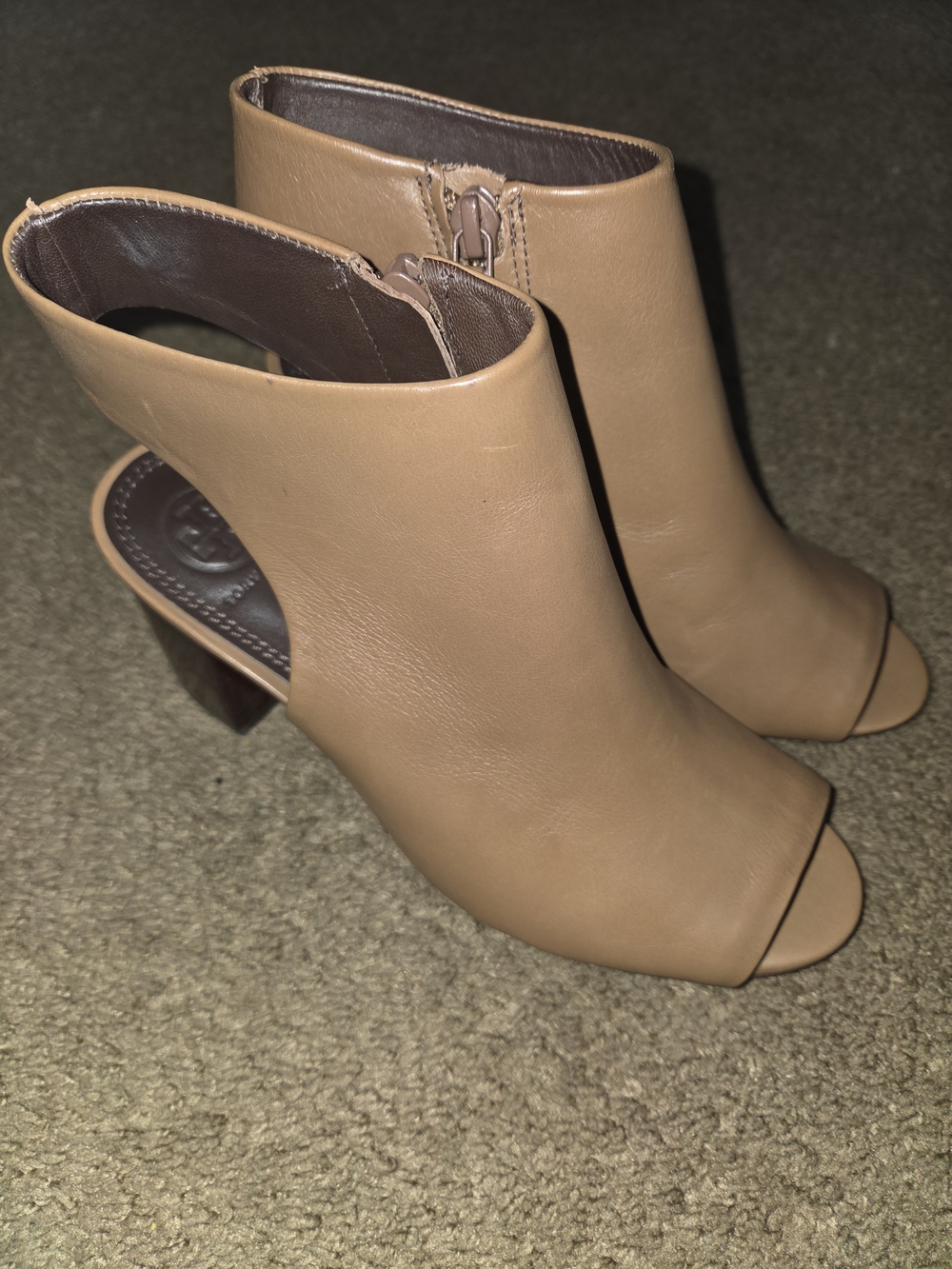 Tory Burch Camel Open-Toe Cutout Heel Booties